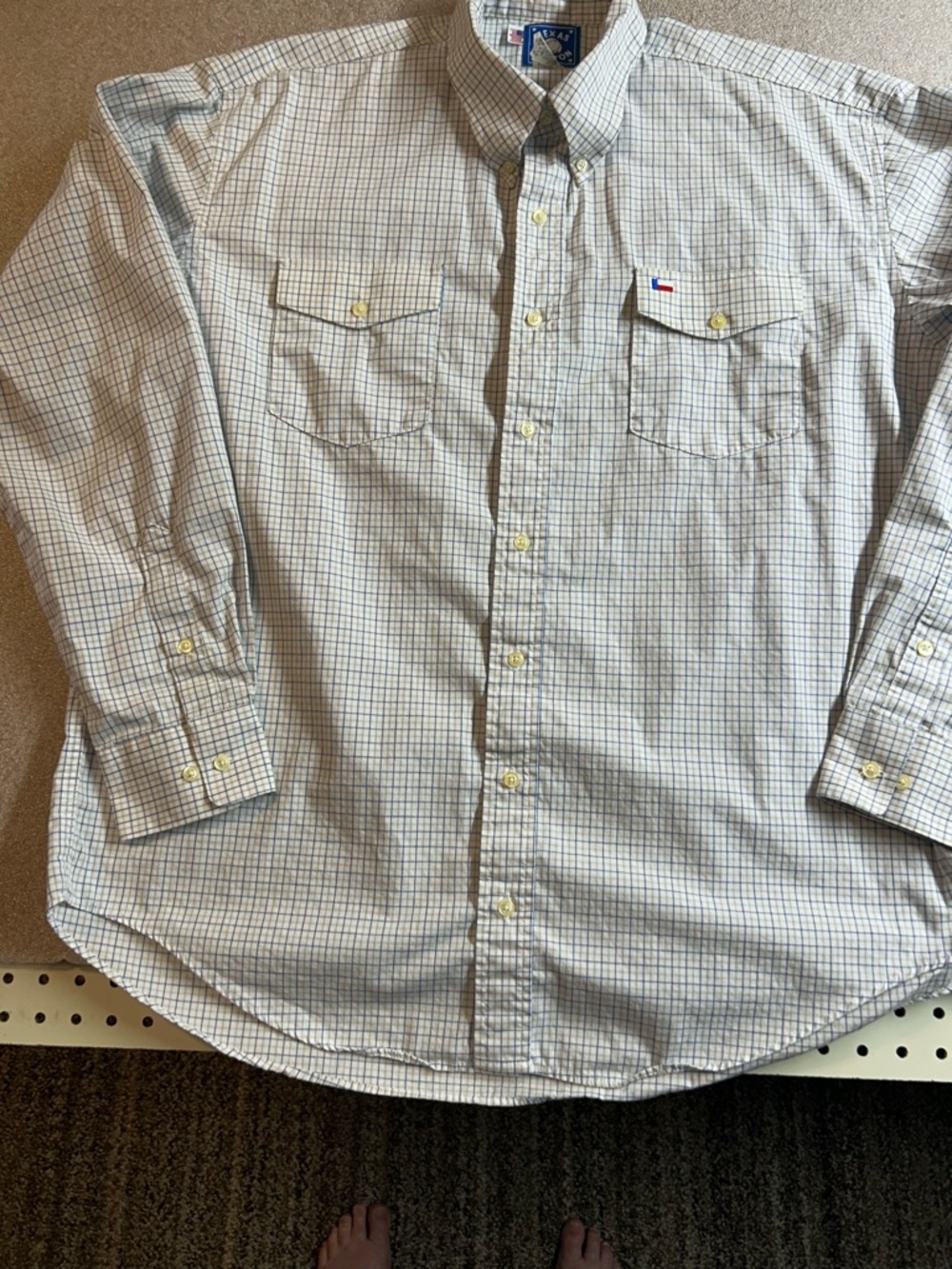 Texas Cotton Men's Button-Down Dress Shirt with Blue & Light‎ Brown Windowpane